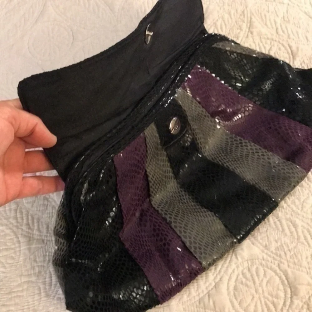 Clutch Purse, Purple Black Grey, Soft Material  14” x 8.5”